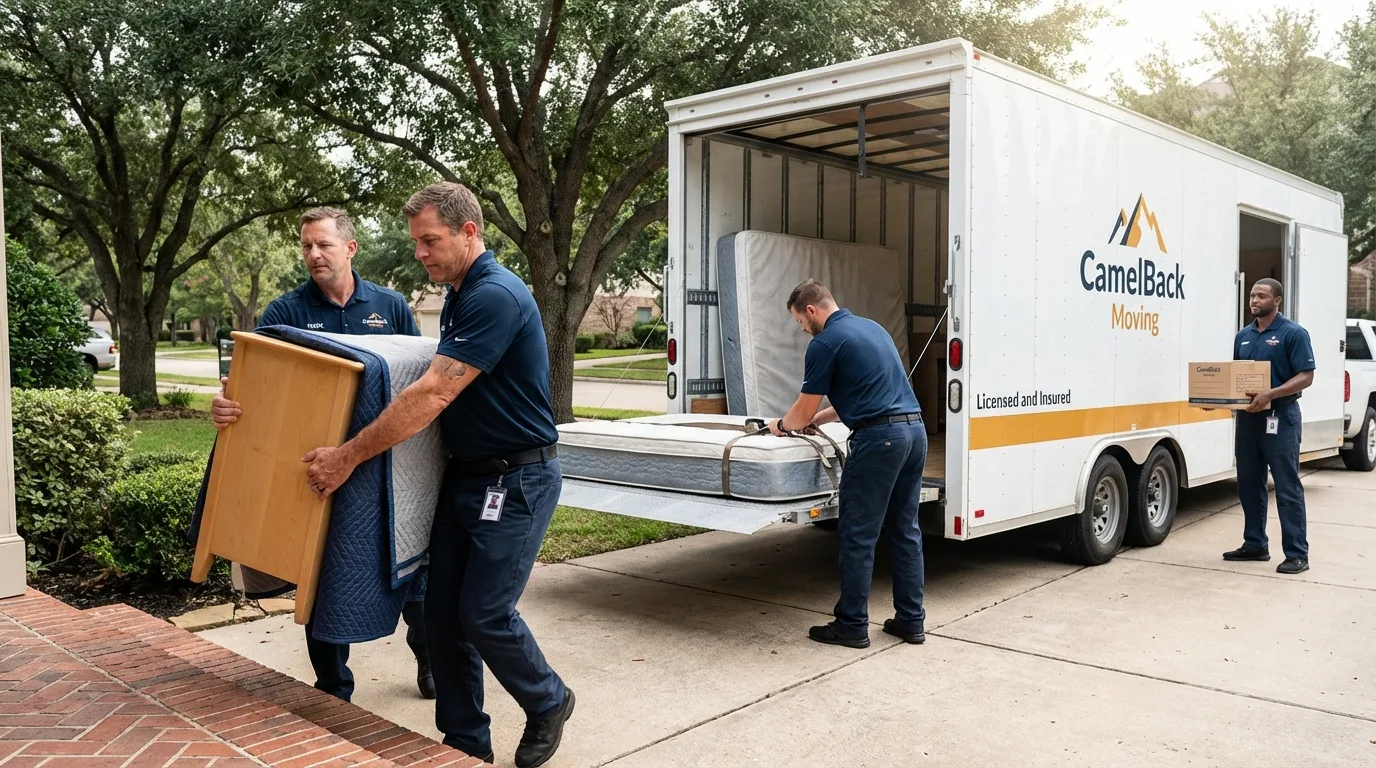 Crew loading residential truck for cross-state move from Senath, MO